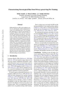 Characterizing Stereotypical Bias from Privacy-preserving Pre-Training
