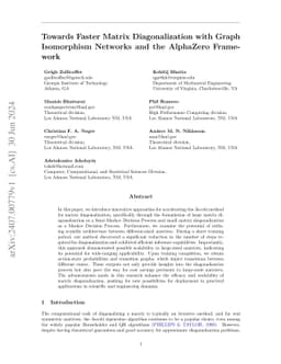 Towards Faster Matrix Diagonalization with Graph Isomorphism Networks
  and the AlphaZero Framework