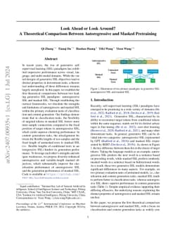 Look Ahead or Look Around? A Theoretical Comparison Between
  Autoregressive and Masked Pretraining