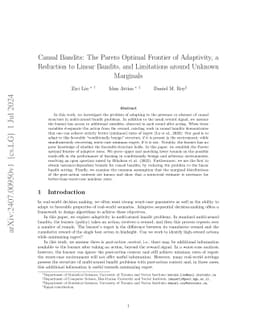 Causal Bandits: The Pareto Optimal Frontier of Adaptivity, a Reduction
  to Linear Bandits, and Limitations around Unknown Marginals