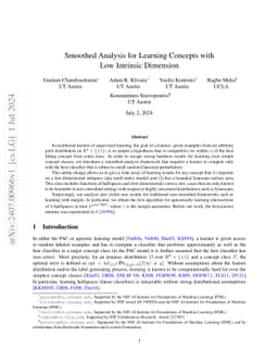 Smoothed Analysis for Learning Concepts with Low Intrinsic Dimension