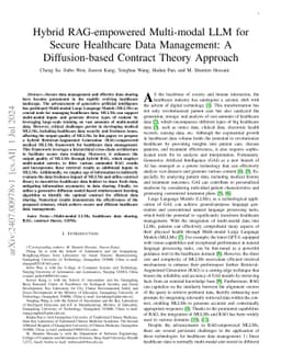 Hybrid RAG-empowered Multi-modal LLM for Secure Healthcare Data
  Management: A Diffusion-based Contract Theory Approach
