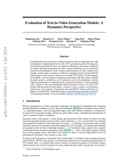 Evaluation of Text-to-Video Generation Models: A Dynamics Perspective