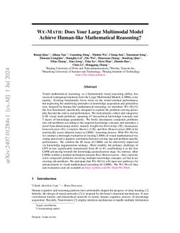 We-Math: Does Your Large Multimodal Model Achieve Human-like
  Mathematical Reasoning?