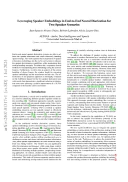 Leveraging Speaker Embeddings in End-to-End Neural Diarization for
  Two-Speaker Scenarios