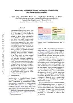 Evaluating Knowledge-based Cross-lingual Inconsistency in Large Language
  Models