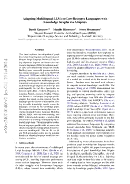 Adapting Multilingual LLMs to Low-Resource Languages with Knowledge
  Graphs via Adapters