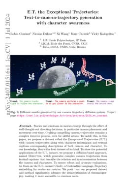 E.T. the Exceptional Trajectories: Text-to-camera-trajectory generation
  with character awareness