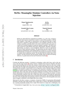 MeMo: Meaningful, Modular Controllers via Noise Injection