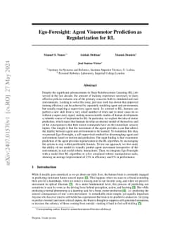 Ego-Foresight: Agent Visuomotor Prediction as Regularization for RL