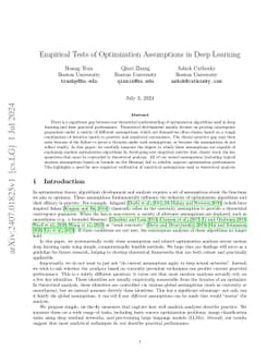 Empirical Tests of Optimization Assumptions in Deep Learning