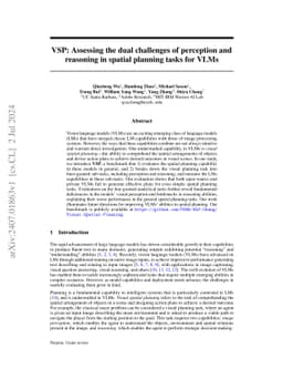 VSP: Assessing the dual challenges of perception and reasoning in
  spatial planning tasks for VLMs