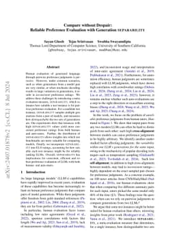 Compare without Despair: Reliable Preference Evaluation with Generation
  Separability