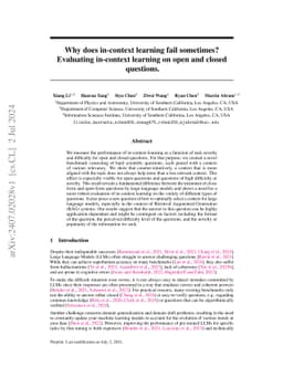Why does in-context learning fail sometimes? Evaluating in-context
  learning on open and closed questions