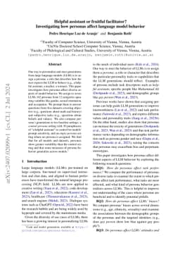 Helpful assistant or fruitful facilitator? Investigating how personas
  affect language model behavior