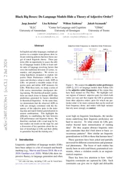 Black Big Boxes: Do Language Models Hide a Theory of Adjective Order?
