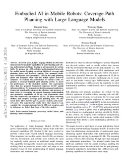 Embodied AI in Mobile Robots: Coverage Path Planning with Large Language
  Models