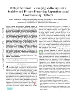 RollupTheCrowd: Leveraging ZkRollups for a Scalable and
  Privacy-Preserving Reputation-based Crowdsourcing Platform