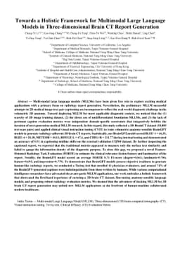 Towards a Holistic Framework for Multimodal Large Language Models in
  Three-dimensional Brain CT Report Generation