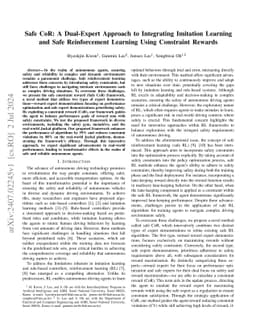 Safe CoR: A Dual-Expert Approach to Integrating Imitation Learning and
  Safe Reinforcement Learning Using Constraint Rewards