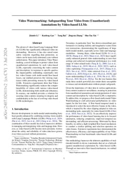 Video Watermarking: Safeguarding Your Video from (Unauthorized)
  Annotations by Video-based LLMs