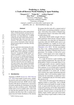 Predicting vs. Acting: A Trade-off Between World Modeling & Agent
  Modeling