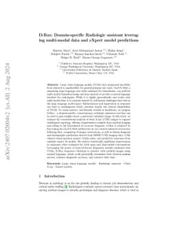 D-Rax: Domain-specific Radiologic assistant leveraging multi-modal data
  and eXpert model predictions