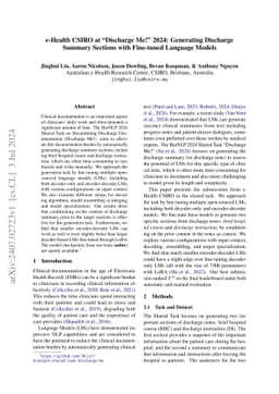 e-Health CSIRO at "Discharge Me!" 2024: Generating Discharge Summary
  Sections with Fine-tuned Language Models
