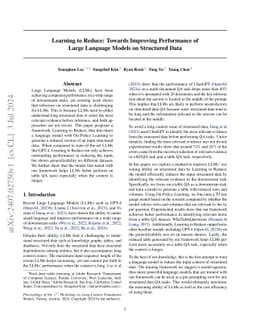 Learning to Reduce: Towards Improving Performance of Large Language
  Models on Structured Data