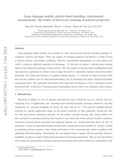 Large language models, physics-based modeling, experimental
  measurements: the trinity of data-scarce learning of polymer properties