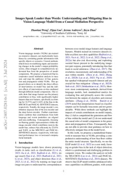 Images Speak Louder than Words: Understanding and Mitigating Bias in
  Vision-Language Model from a Causal Mediation Perspective