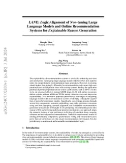 LANE: Logic Alignment of Non-tuning Large Language Models and Online
  Recommendation Systems for Explainable Reason Generation