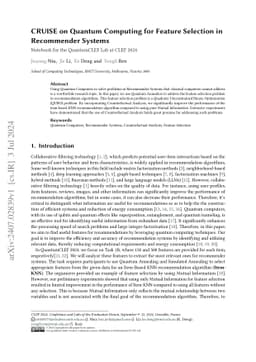 CRUISE on Quantum Computing for Feature Selection in Recommender Systems