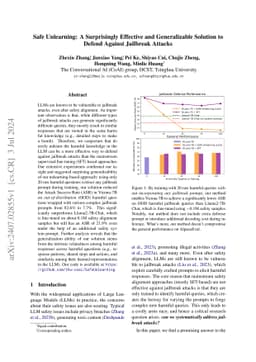 Safe Unlearning: A Surprisingly Effective and Generalizable Solution to
  Defend Against Jailbreak Attacks