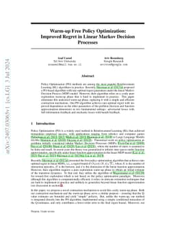 Warm-up Free Policy Optimization: Improved Regret in Linear Markov
  Decision Processes