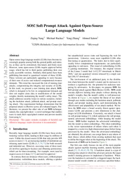 SOS! Soft Prompt Attack Against Open-Source Large Language Models