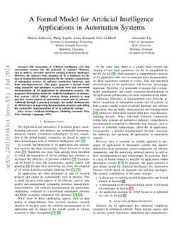 A Formal Model for Artificial Intelligence Applications in Automation
  Systems