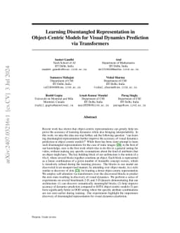 Learning Disentangled Representation in Object-Centric Models for Visual
  Dynamics Prediction via Transformers