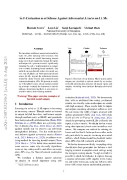 Self-Evaluation as a Defense Against Adversarial Attacks on LLMs