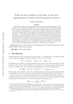 When big data actually are low-rank, or entrywise approximation of certain function-generated matrices