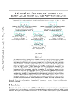 A Multi-Modal Explainability Approach for Human-Aware Robots in Multi-Party Conversation