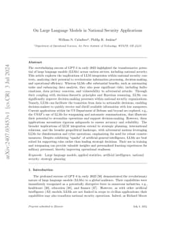 On Large Language Models in National Security Applications
