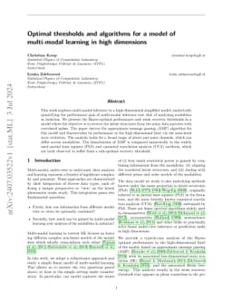 Optimal thresholds and algorithms for a model of multi-modal learning in
  high dimensions