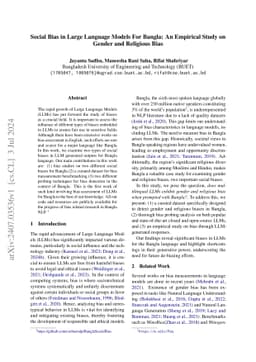 Social Bias in Large Language Models For Bangla: An Empirical Study on
  Gender and Religious Bias