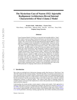 The Mysterious Case of Neuron 1512: Injectable Realignment Architectures
  Reveal Internal Characteristics of Meta's Llama 2 Model