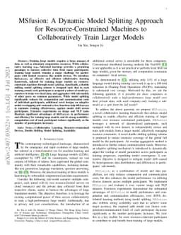 MSfusion: A Dynamic Model Splitting Approach for Resource-Constrained
  Machines to Collaboratively Train Larger Models