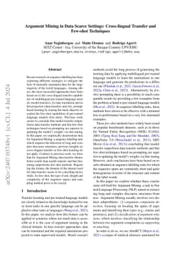 Argument Mining in Data Scarce Settings: Cross-lingual Transfer and
  Few-shot Techniques