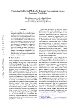 Finetuning End-to-End Models for Estonian Conversational Spoken Language
  Translation