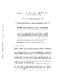 Support Vector Based Anomaly Detection in Federated Learning