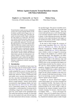 Defense Against Syntactic Textual Backdoor Attacks with Token
  Substitution